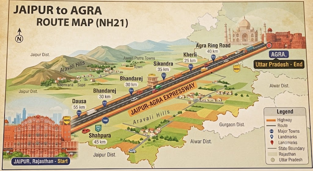 Jaipur To Agra Route